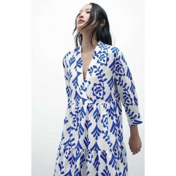 Zara  ECRU PRINTED SHORT DRESS Size S - Picture 3 of 10